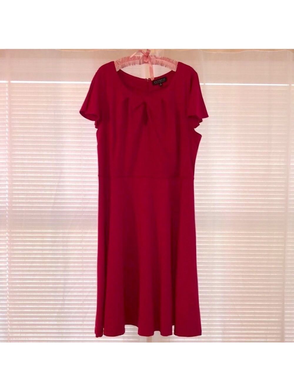 Eloquii 20 Fuchsia Pink Knit Sheath Short Flutter Sleeve A Line Midi Dress